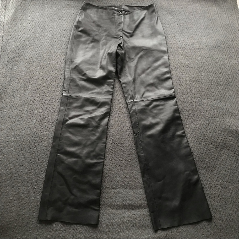 Milenti Black Leather Pants Sz 4 Straight Leg High Waisted No Pockets Excellent - Picture 4 of 7